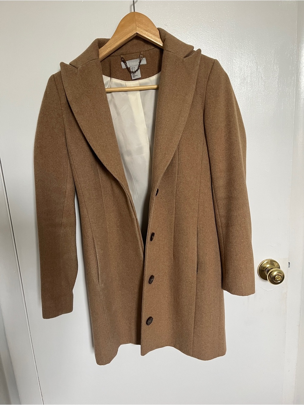 H&M Camel Hooded Wool-Blend Pea Coat